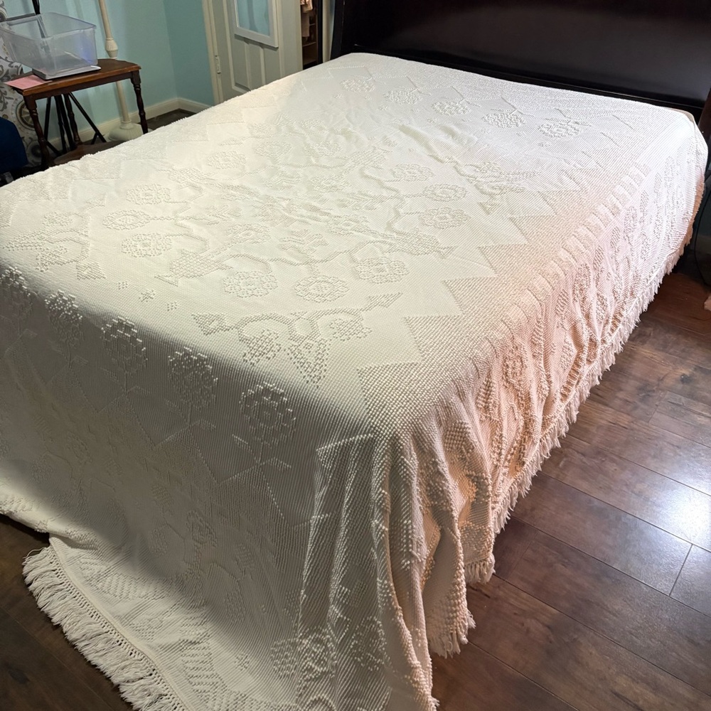 vintage white king bedspread with fringe for Home Bedding.